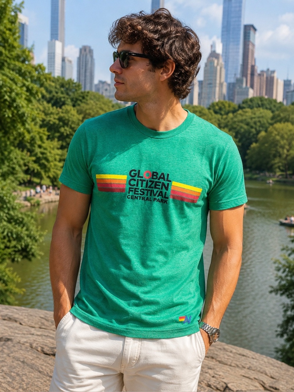NWOT Aviator Nation Global Citizen Festival Central Park Tee Green Medium USA